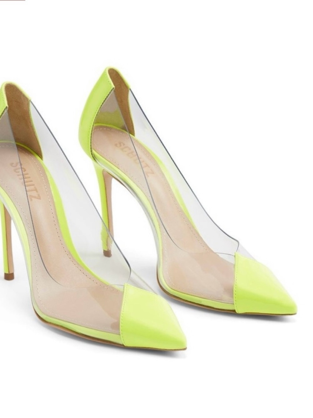 NWT - Brand New - Schutz  Panel Neon Yellow Pointed Toe Stiletto Pumps - Size 7